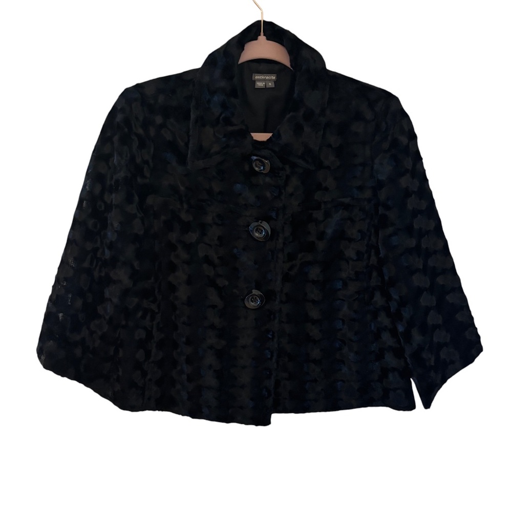 Anthracite Black Textured Faux Fur Cropped Jacket Size 6 - Picture 2 of 8